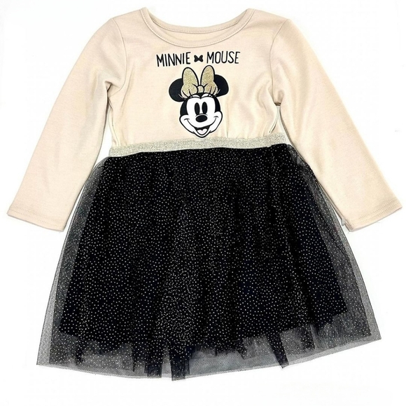 NWT Disney Minnie Mouse Girl's Long-Sleeve Black Gold Sparkles Tutu Dress Sz: 6 - Picture 1 of 8